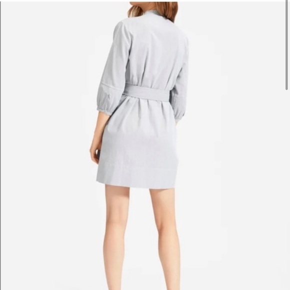 Everlane Cotton Weave Collarless Belted Shirtdress pinstripe Sz 6 pockets navy - Picture 4 of 16